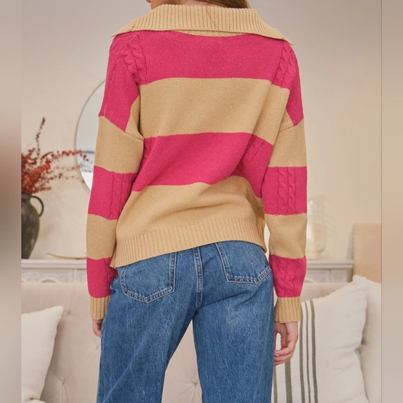 #213 FINAL PRICE 🛑S, L BOHO  SPREAD COLLAR NECK COLOR BLOCKED SWEATER TOP - Picture 8 of 12